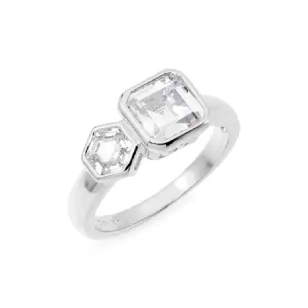 🆕NORDSTROM Silver Cubic Zircoina Cushion Cut Toi et Moi Ring::NWT::SZ 8::